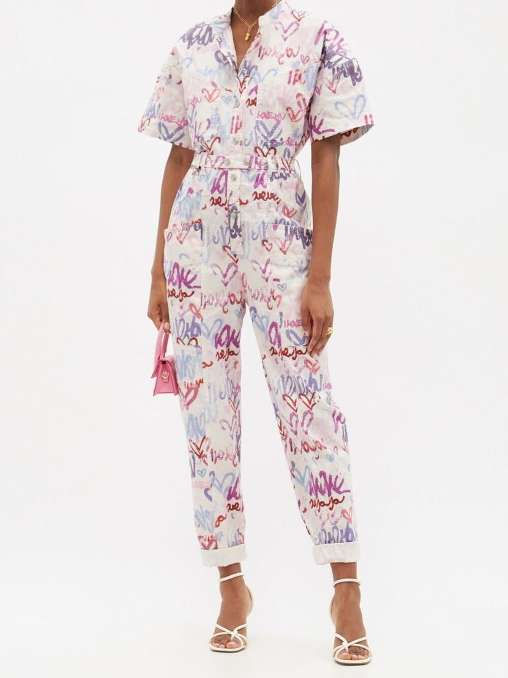 Isabel Marant Etundra Belted Graffiti-Print Linen-Blend Jumpsuit FR36
